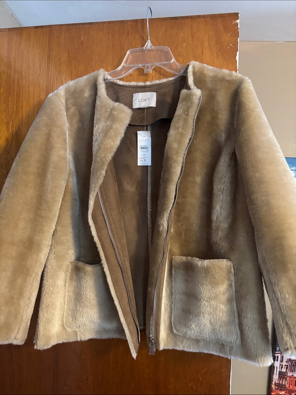 LOFT Faux Fur Zip Front Jacket in Light Brown